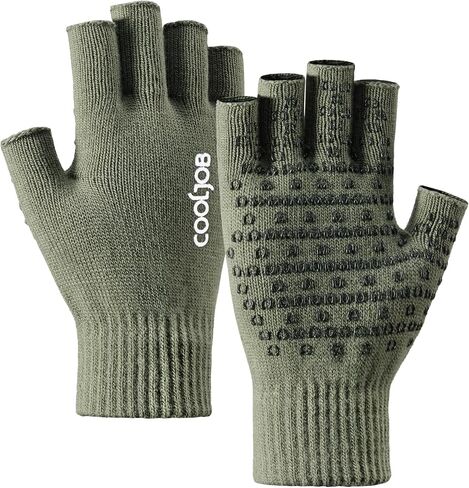 COOLJOB 2 Pairs Warm Knit Fingerless Winter Gloves with Non-slip Silicone Grip, Half Finger Stretchy Mittens for Men Women in Kuwait