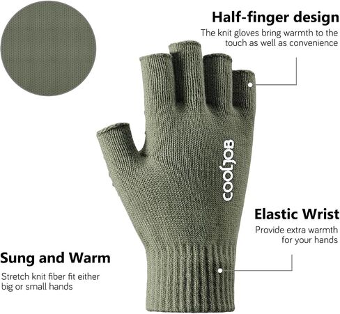 COOLJOB 2 Pairs Warm Knit Fingerless Winter Gloves with Non-slip Silicone Grip, Half Finger Stretchy Mittens for Men Women in Kuwait