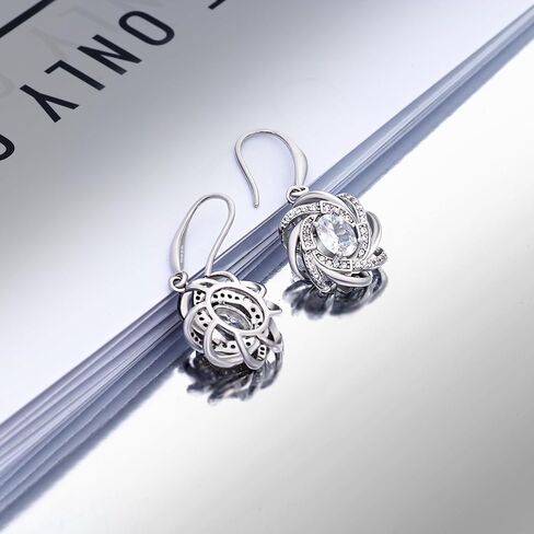 Sterling Silver Drop Dangle Earrings and Oval Pendant Necklace Set for Women Hypoallergenic Shiny Cubic Zirconia Dangling Earrings Adjustable CZ Charms Necklace Classic Jewelry Gifts in Saudi Arabia