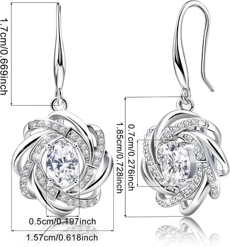 Sterling Silver Drop Dangle Earrings and Oval Pendant Necklace Set for Women Hypoallergenic Shiny Cubic Zirconia Dangling Earrings Adjustable CZ Charms Necklace Classic Jewelry Gifts in Saudi Arabia
