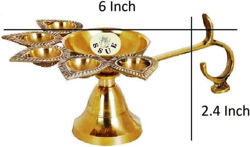 مصباح زيتي من النحاس Panchmukhi Deepak Aarti Pooja Puja Five Face Jyoti Diya مع ملحق مقبض للإيجابية والنجاح والصحة والثروة وعبادة المعبد الديني/هدية مهرجان ديوالي ماندير (6 بوصات) in Saudi Arabia