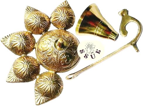 مصباح زيتي من النحاس Panchmukhi Deepak Aarti Pooja Puja Five Face Jyoti Diya مع ملحق مقبض للإيجابية والنجاح والصحة والثروة وعبادة المعبد الديني/هدية مهرجان ديوالي ماندير (6 بوصات) in Saudi Arabia