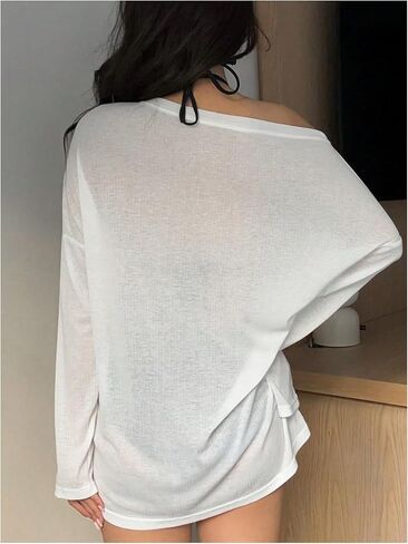 Women's Off Shoulder Swimsuit Coverup See Through Long Sleeve Bathing Suit Cover Up Beachwear in Saudi Arabia