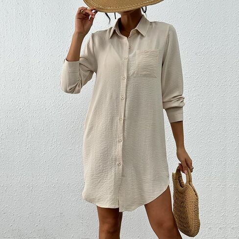 Women’s Swimsuit Cover up,Button Down Shirt Midi Dress,Summer Beach Coverups,Bathing Suit,Womens Blouse Top,Shirt Dress in Saudi Arabia