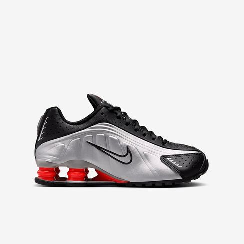 Nike Shox R4 Big Kids' Shoes (CW2626-005, Metallic Silver/Black/Picante Red/Metallic Silver) in Saudi Arabia