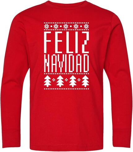 inktastic Feliz Navidad Ugly Knitted Sweater Style Youth Long Sleeve T-Shirt in Saudi Arabia