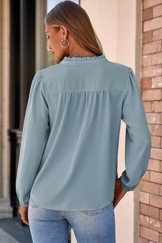 Dokotoo Womens Tops Blouses for Women Dressy Casual Button Down Shirts V Neck Long Sleeve Shirts Business Work Blouses in Saudi Arabia