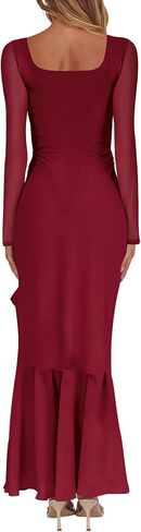Nova In Sky Women's Wedding Guest Dress Maxi Long Sleeve Mesh Ruffle Formal Bodycon Mermaid Evening Cocktail Long Dress in Saudi Arabia