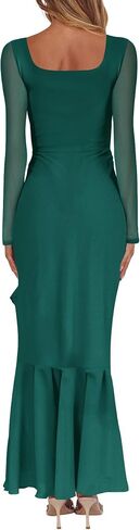 Nova In Sky Women's Wedding Guest Dress Maxi Long Sleeve Mesh Ruffle Formal Bodycon Mermaid Evening Cocktail Long Dress in Saudi Arabia