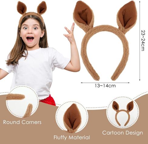 Kangaroo Headband Cute Ears Hairband Animal Headpiece Makeup Head Band Costumes Accessories Hair Styling Caps Brown Wrap for Washing Face Spa Cosplay Fits All Head Sizes in Saudi Arabia