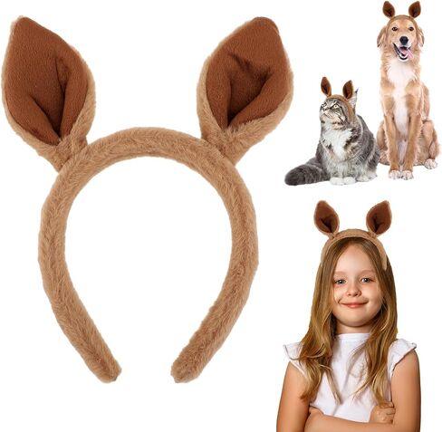 Kangaroo Headband Cute Ears Hairband Animal Headpiece Makeup Head Band Costumes Accessories Hair Styling Caps Brown Wrap for Washing Face Spa Cosplay Fits All Head Sizes in Saudi Arabia