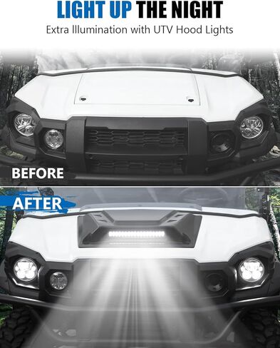 غطاء محرك السيارة الرياضي UTV مع كشاف LED لـ Kawasaki Mule Pro، غطاء غطاء أمامي أسود مع مجموعة إضاءة مساعدة لملحقات Kawasaki Mule Pro FXT DXT DX FX 2015-2025 in Kuwait