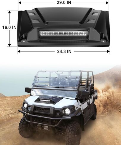 غطاء محرك السيارة الرياضي UTV مع كشاف LED لـ Kawasaki Mule Pro، غطاء غطاء أمامي أسود مع مجموعة إضاءة مساعدة لملحقات Kawasaki Mule Pro FXT DXT DX FX 2015-2025 in Kuwait