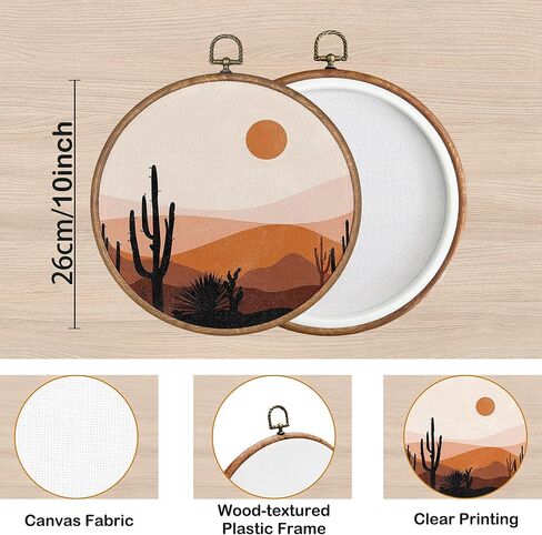 KSDUT Boho Sun Cactus Desert Wall Art Decor - Mid Century Modern decor Textile Wall Art Canvas Frame Hanging Prints, Minimalist Neutral Round Wall Art Decor for Home Bedroom Decorations 8"x8" in Kuwait