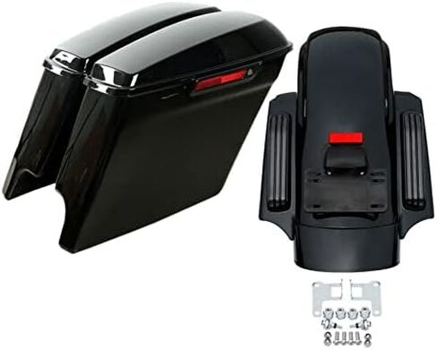 TCT-MOTORPARTS حقائب سرج ممتدة مقاس 5 بوصات باللون الأسود الزاهي ونظام حاجز خلفي لدراجة Harley Touring 2014-2024 Road King in Saudi Arabia