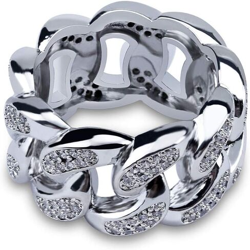 Iced Out Fashion Cuban Chain Ring 18K Gold Plated Bling CZ Simulated Diamond Hip Hop Ring for Men Women in Kuwait