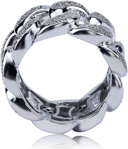 Iced Out Fashion Cuban Chain Ring 18K Gold Plated Bling CZ Simulated Diamond Hip Hop Ring for Men Women in Kuwait