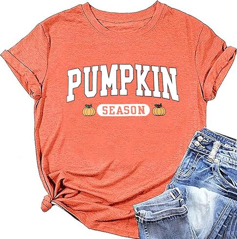 Women Fall Halloween Shirt Novelty Spooky Coffee Print Graphic Tees Pumpkin Thanksgiving Tops in Saudi Arabia