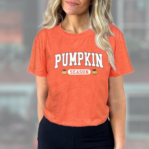 Women Fall Halloween Shirt Novelty Spooky Coffee Print Graphic Tees Pumpkin Thanksgiving Tops in Saudi Arabia