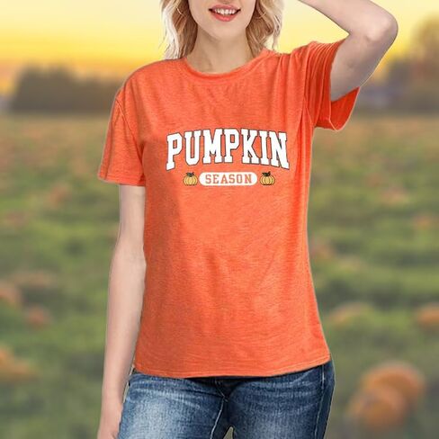 Women Fall Halloween Shirt Novelty Spooky Coffee Print Graphic Tees Pumpkin Thanksgiving Tops in Saudi Arabia