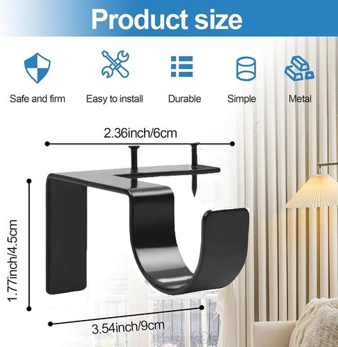 4 Pcs No Drill Curtain Rod Bracket, Adjustable Metal Heavy Duty Curtain Rod, Quick Hang No Damage Screwless Curtains Rods Brackets for Home Window and Door Frame in Saudi Arabia