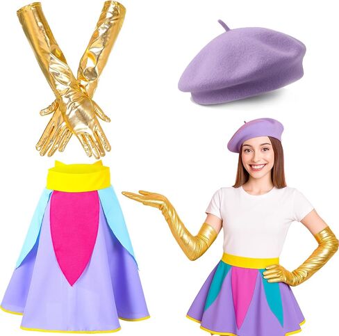 3 Pcs Halloween Princess Beauty Movie Costume Castle Steward Costume Accessories Set Apron Beret Hat with Gloves for Women Cosplay Party in Saudi Arabia