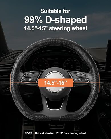 غطاء عجلة قيادة السيارة من جلد نابا ويست لاما على شكل حرف D، عالمي مقاس 15 بوصة (أسود على شكل حرف D) in Kuwait