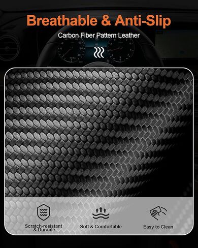 غطاء عجلة قيادة السيارة من جلد نابا ويست لاما على شكل حرف D، عالمي مقاس 15 بوصة (أسود على شكل حرف D) in Kuwait