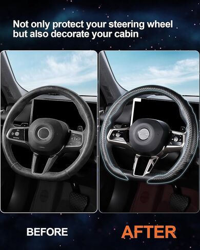 غطاء عجلة قيادة السيارة من جلد نابا ويست لاما على شكل حرف D، عالمي مقاس 15 بوصة (أسود على شكل حرف D) in Kuwait