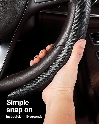 غطاء عجلة قيادة السيارة من جلد نابا ويست لاما على شكل حرف D، عالمي مقاس 15 بوصة (أسود على شكل حرف D) in Kuwait