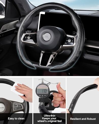 غطاء عجلة قيادة السيارة من جلد نابا ويست لاما على شكل حرف D، عالمي مقاس 15 بوصة (أسود على شكل حرف D) in Kuwait