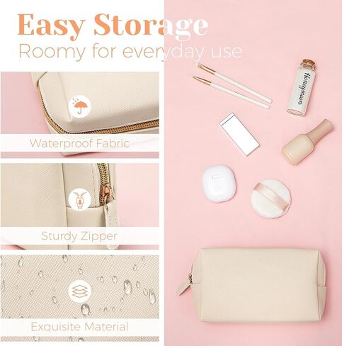8 Pcs Makeup Bag Pu Leather Cosmetic Pouch Waterproof Small Toiletry Bag Portable Cosmetic Organizer Water Resistant Storage Purse for Lady Women Daily Storage Travel Organizer (Beige,Medium) in Kuwait