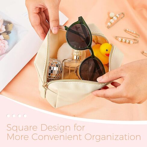 8 Pcs Makeup Bag Pu Leather Cosmetic Pouch Waterproof Small Toiletry Bag Portable Cosmetic Organizer Water Resistant Storage Purse for Lady Women Daily Storage Travel Organizer (Beige,Medium) in Kuwait