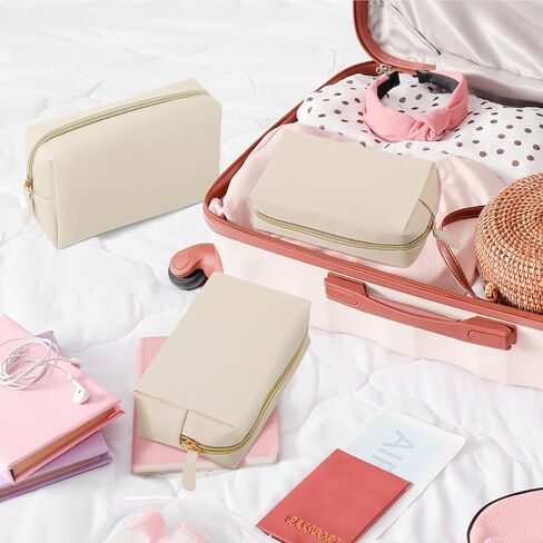 8 Pcs Makeup Bag Pu Leather Cosmetic Pouch Waterproof Small Toiletry Bag Portable Cosmetic Organizer Water Resistant Storage Purse for Lady Women Daily Storage Travel Organizer (Beige,Medium) in Kuwait