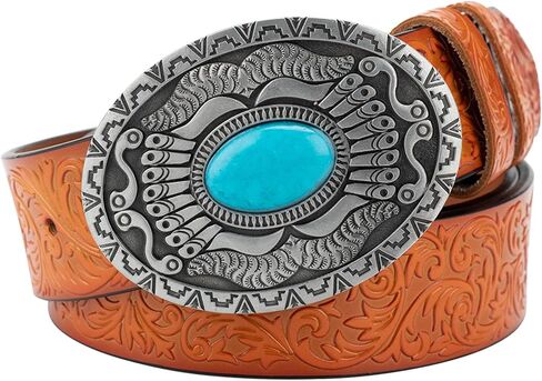 Belts Men Cowboy Western, Mens Turquoise Buckle Vintage Embossed Belt, Floral Engraved Belt,Black,130CM/51.2'' in Saudi Arabia