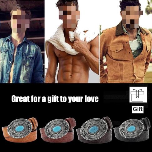Belts Men Cowboy Western, Mens Turquoise Buckle Vintage Embossed Belt, Floral Engraved Belt,Black,130CM/51.2'' in Saudi Arabia