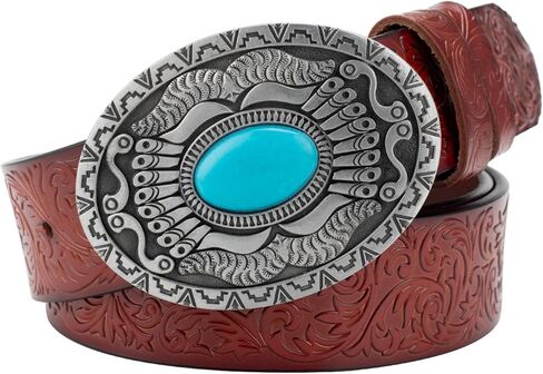Belts Men Cowboy Western, Mens Turquoise Buckle Vintage Embossed Belt, Floral Engraved Belt,Black,130CM/51.2'' in Saudi Arabia