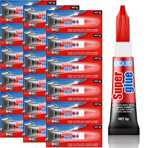 Super Glue, 24-Pack Single-Use Tubes 3 Gram Each, Super Fast, Liquid & Strong Adhesive Superglue, Glue for Hard Plastics, DIY Craft, Ceramics, Frame, Leather, Metal Etc