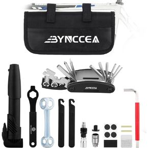 Bynccea Bike Tire Repair Tool Kit with Tire Pump, Portable Bicycle Repair Bag Bicycle Tyre Lever Patch Repair Tools, All in One Bicycle Tire Patch Kit for Mountain Bike and Road Bike