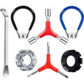 CHIVENIDO Bike Spoke Wrench Set, 7PCS Portable Bicycle Spoke Tool Kit Includes 8 Way Bike Rim Truing Tool, Spoke Key with Rubber Handle, Tire Lever, Y-Type Hex Wrench, Y-Type Socket Wrench