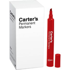 AVERY Carter's Permanent Markers, Large Desk-Style Size, Chisel Tip, Water and Wear Resistant, 12 Red Markers (27177)