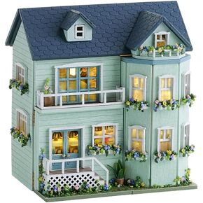DIY Miniature House Kit, CUTEROOM Wooden Dollhouse Kit Mini House Making Kit with Furnitures, DIY Dollhouse Kit Birthday Gift for Women and Girls (Warm Manor)