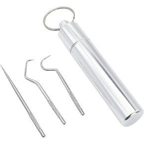 Stainless Steel Portable Toothpicks Tool Kit Toothpick Container Pocket Keychain for Travel Outdoor (Small)