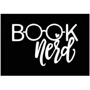 Book Nerd Vinyl Decal | White | Made in USA by Foxtail Decals | for Car Windows, Tablets, Laptops, Water Bottles, etc. | 4.5 x 2.9 inch