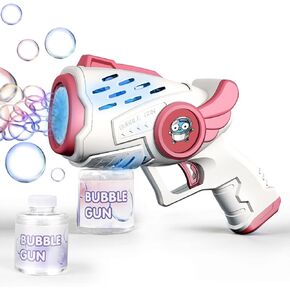 Kids Bubble Gun with Bubble Solution, 10 Holes Automatic Anti-Leak Bubble Maker with LED Lights for Outdoor Activities, Birthday Gifts, Gift, Easter Eggs Hunt, Summer Toy, Wedding Easter Party Favor