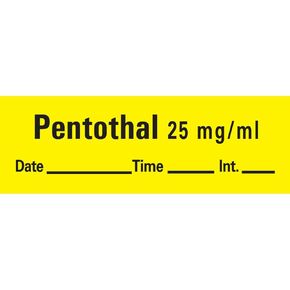 PDC AN-79 Anesthesia Removable Tape with Date, Time & Initial, Pentothal Mg/Ml, 1/2" Width, 500" Length, 333 Imprints, Yellow