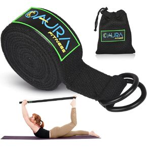 Aura Yoga Strap for Stretching | 7 feet, Yoga Belt with Non-Slip Adjustable D-Ring Buckle | Cotton Webbing stretching strap to Enhance Flexibility | Multi-Purpose Physical Therapy strap with Carry bag