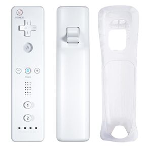 Remote Controller and Nunchuck Controller Compatible for Nintendo Wii and Wii U Controller Wii Controller with Silicone Case and Wrist Strap Built-in Motion Plus(White)