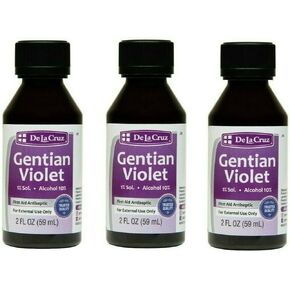 De La Cruz Gentian Violet - Violeta de Genciana - Tincture of Violet 1% First Aid Antiseptic, 2 FL OZ (3 Bottles)