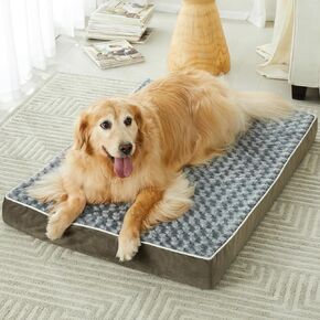 WNPETHOME Orthopedic Large Dog Bed, Large Waterproof Dog Bed with Removable Washable Cover & Anti-Slip Bottom,Egg Crate Foam Pet Bed Mat,Soft Rose Plush Pet Crate Mat